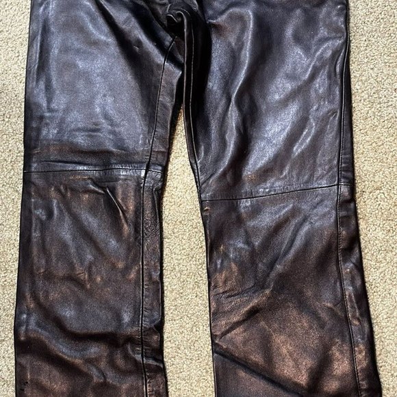 Vintage GAP Boot Fit Black Leather Pants Size 8 Button & Zipper Genuine Leather! - Picture 1 of 5